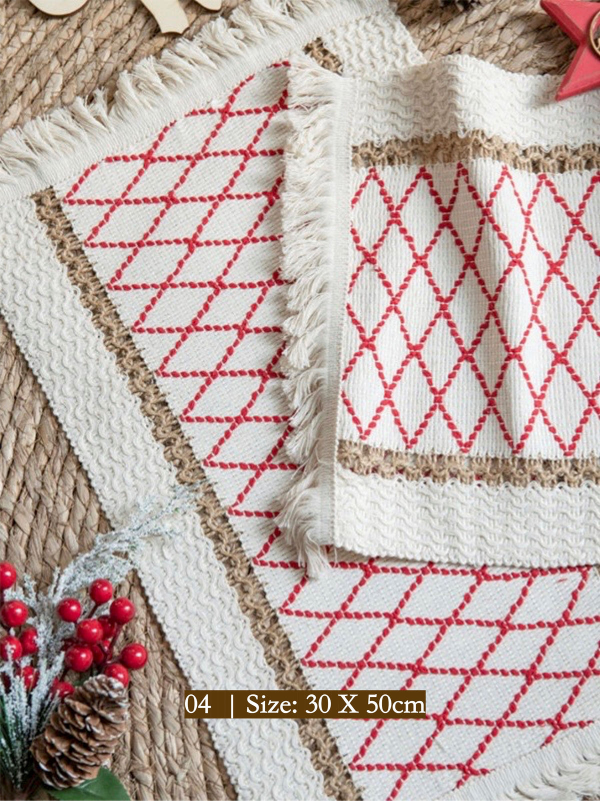 Woven Cotton‑Linen Christmas Placemats – Fringe Set of 2 | Lian Collection
