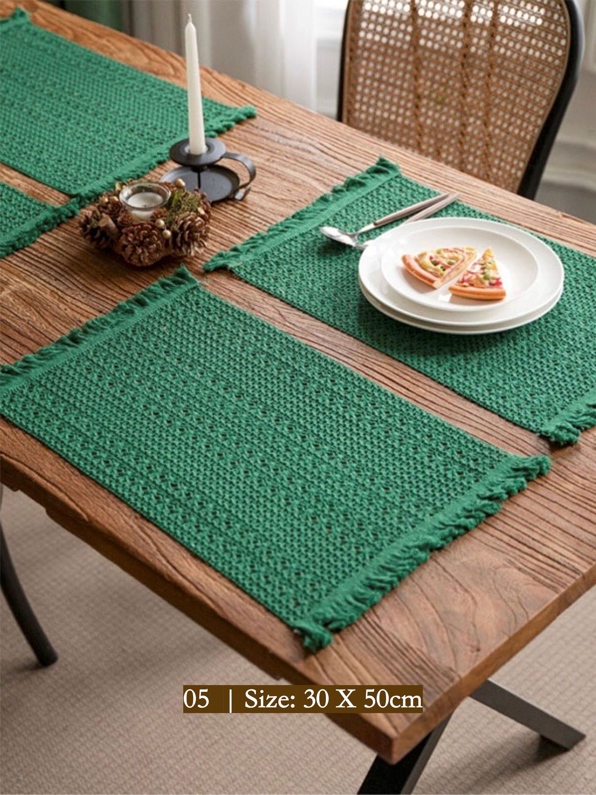 Woven Cotton‑Linen Christmas Placemats – Fringe Set of 2 | Lian Collection