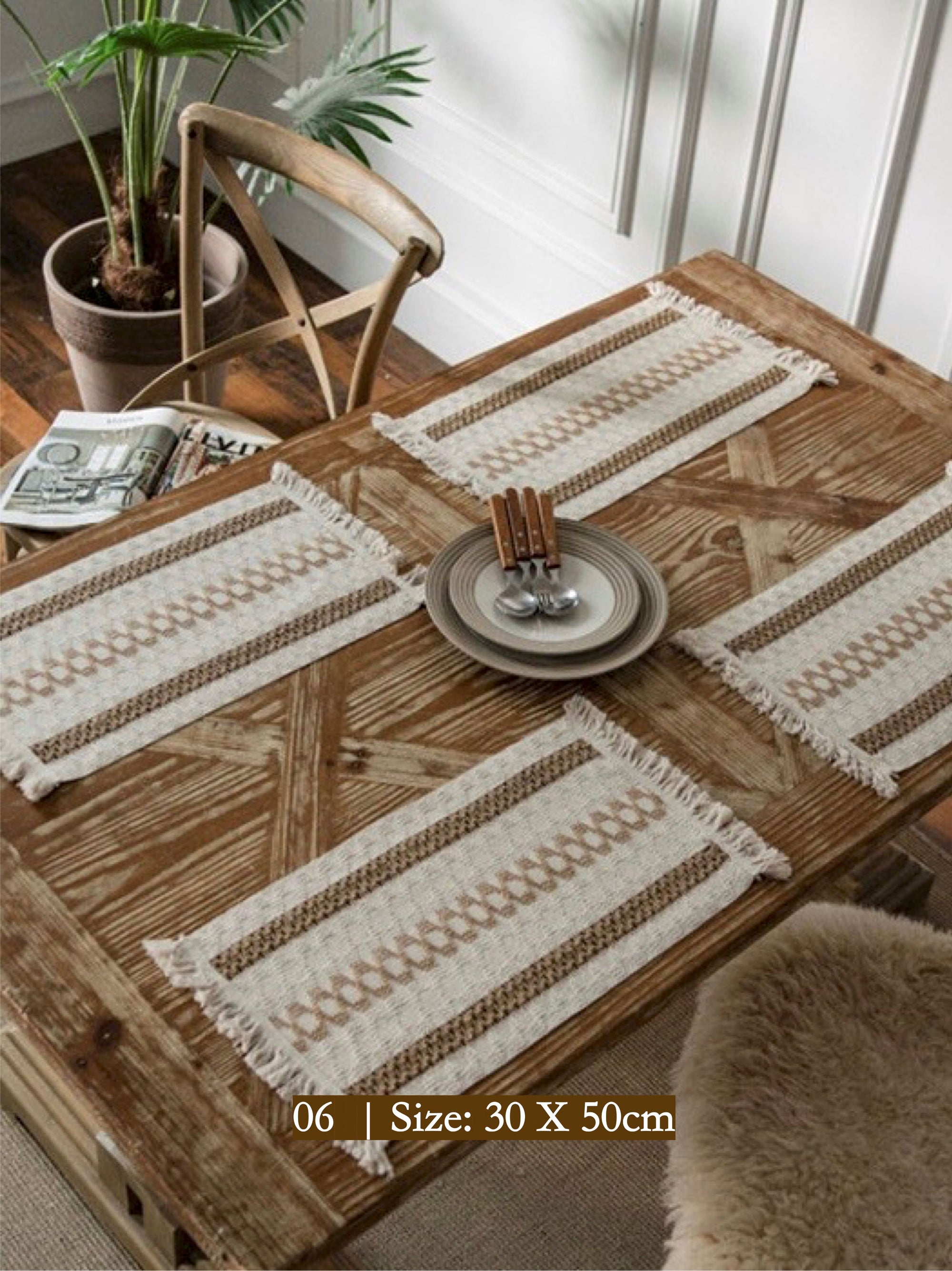 Woven Cotton‑Linen Christmas Placemats – Fringe Set of 2 | Lian Collection