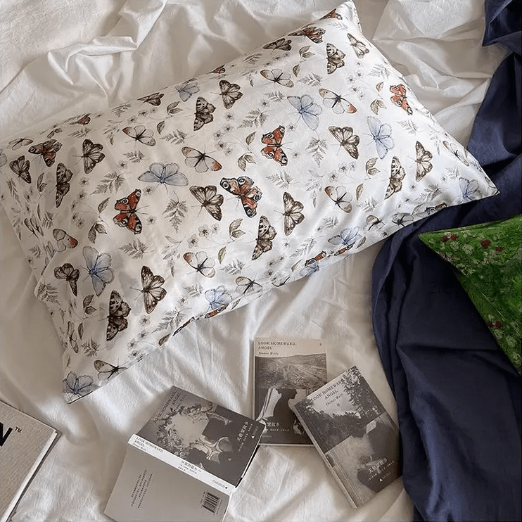 100% Silk Pillowcase with Vintage-Inspired Butterfly Design - Available in Black &amp; White Colours - Lian