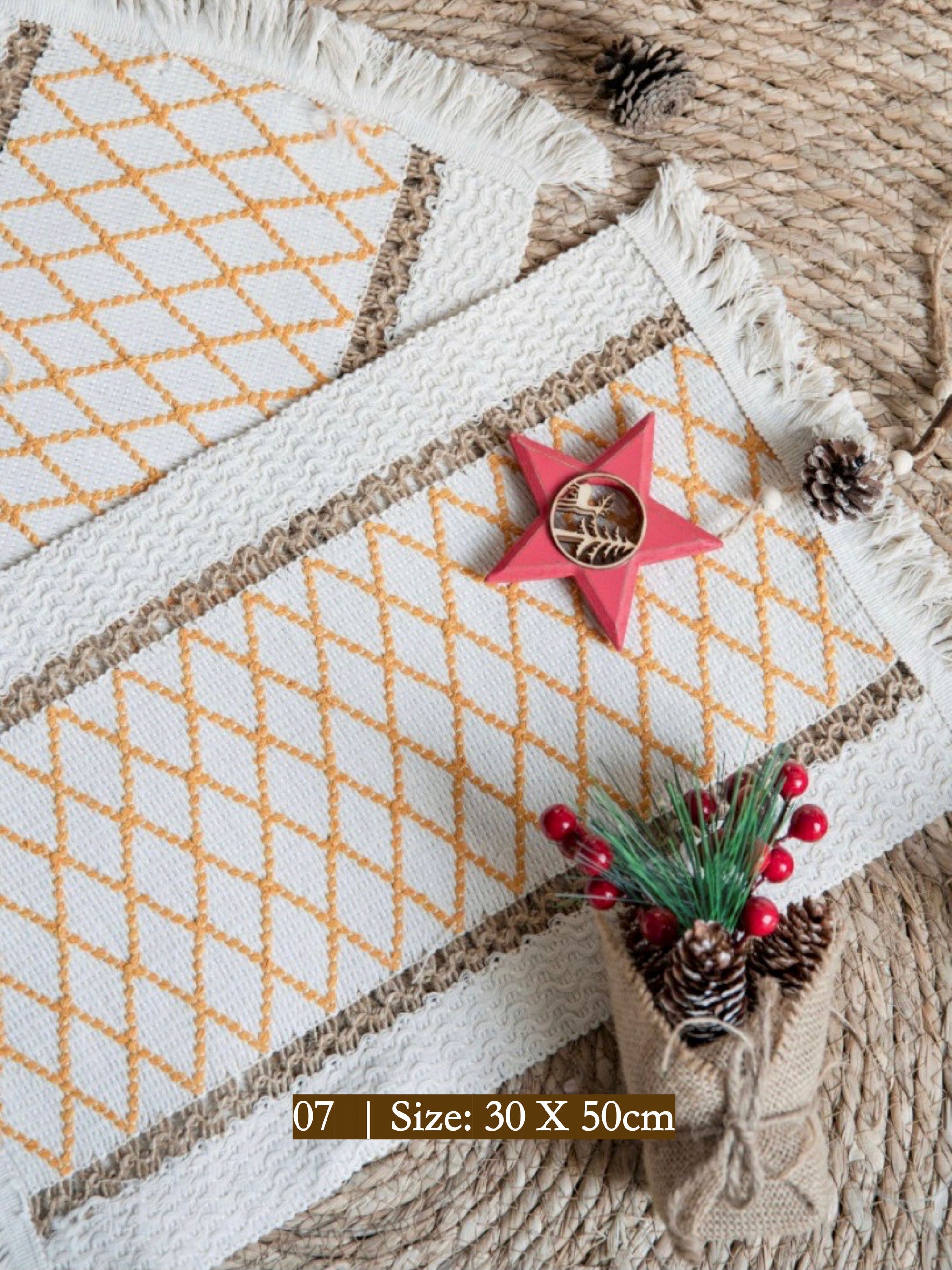Woven Cotton‑Linen Christmas Placemats – Fringe Set of 2 | Lian Collection