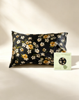 Floral-patterned pillowcase on a beige background - 100% Mulberry Silk Pillowcase in 25 Momme