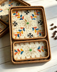 Handmade Rattan & Mother‑of‑Pearl Tray Set – Nesting Serving Trays (3pcs) | Lian Collection