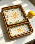Handmade Rattan & Mother‑of‑Pearl Tray Set – Nesting Serving Trays (3pcs) | Lian Collection