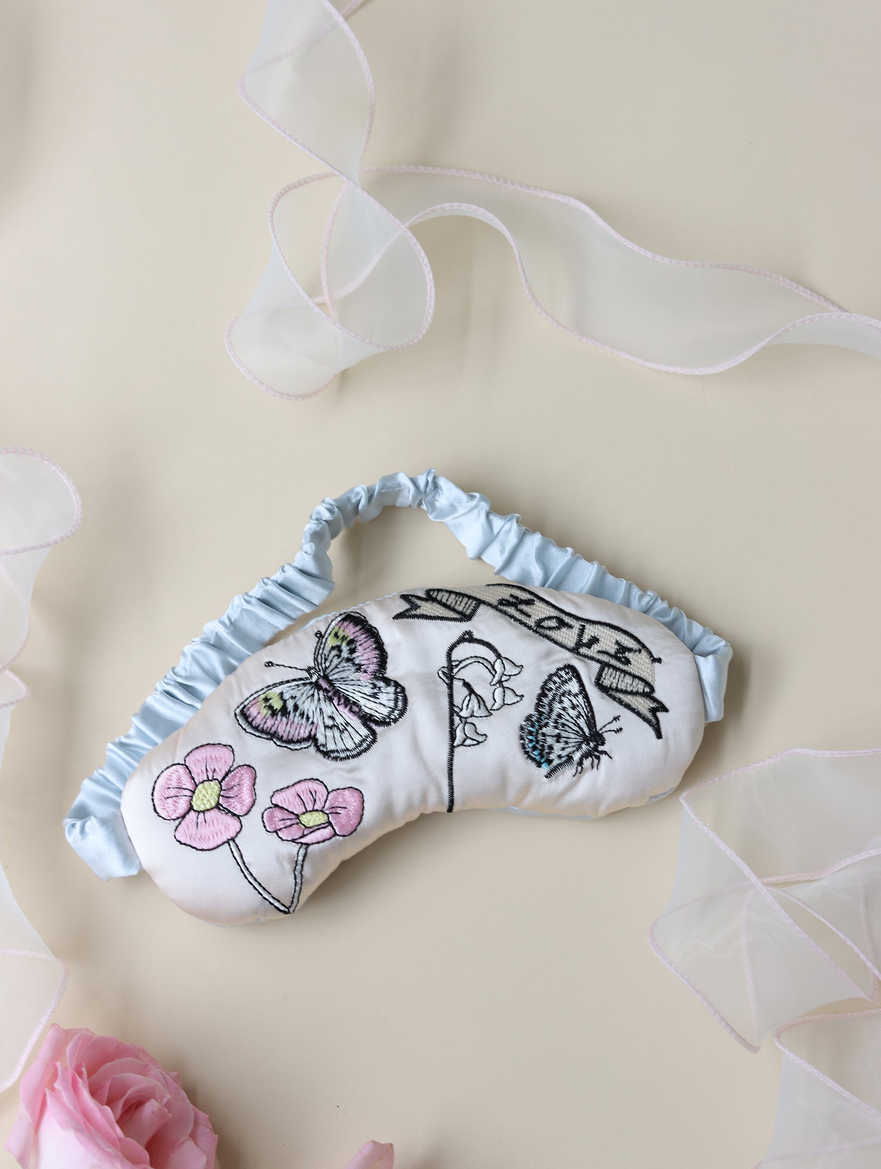 Embroidered Silk Eye Mask – Butterfly &amp; Floral Design | Lian Collection