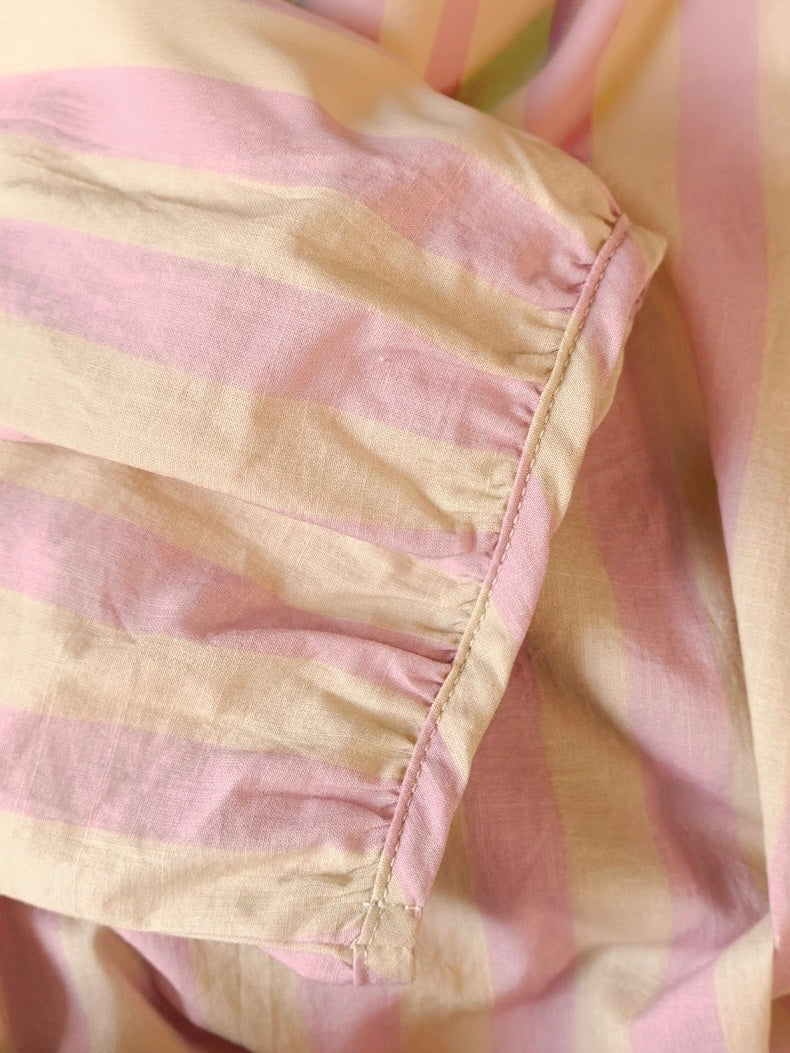 Long Sleeve Bamboo Cotton Pajama Set – Pink &amp; Yellow Stripe | Lian Collection