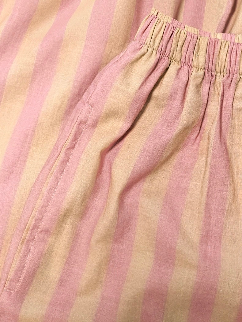 Long Sleeve Bamboo Cotton Pajama Set – Pink &amp; Yellow Stripe | Lian Collection