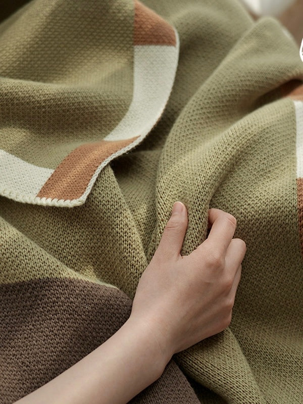 Cotton Blend Throw Blanket – Colour Block | Lian Collection