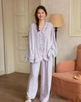 Bamboo Cotton Pyjama Set (Button‑Front) | Lilac Grey Embroidery | Lian