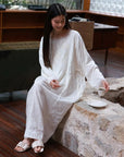 Cotton Gauze Nightwear – Lace Trim & Floral Embroidery (Nightdress or Set) | Lian Collection