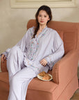 Bamboo Cotton Pyjama Set (Button‑Front) | Lilac Grey Embroidery | Lian