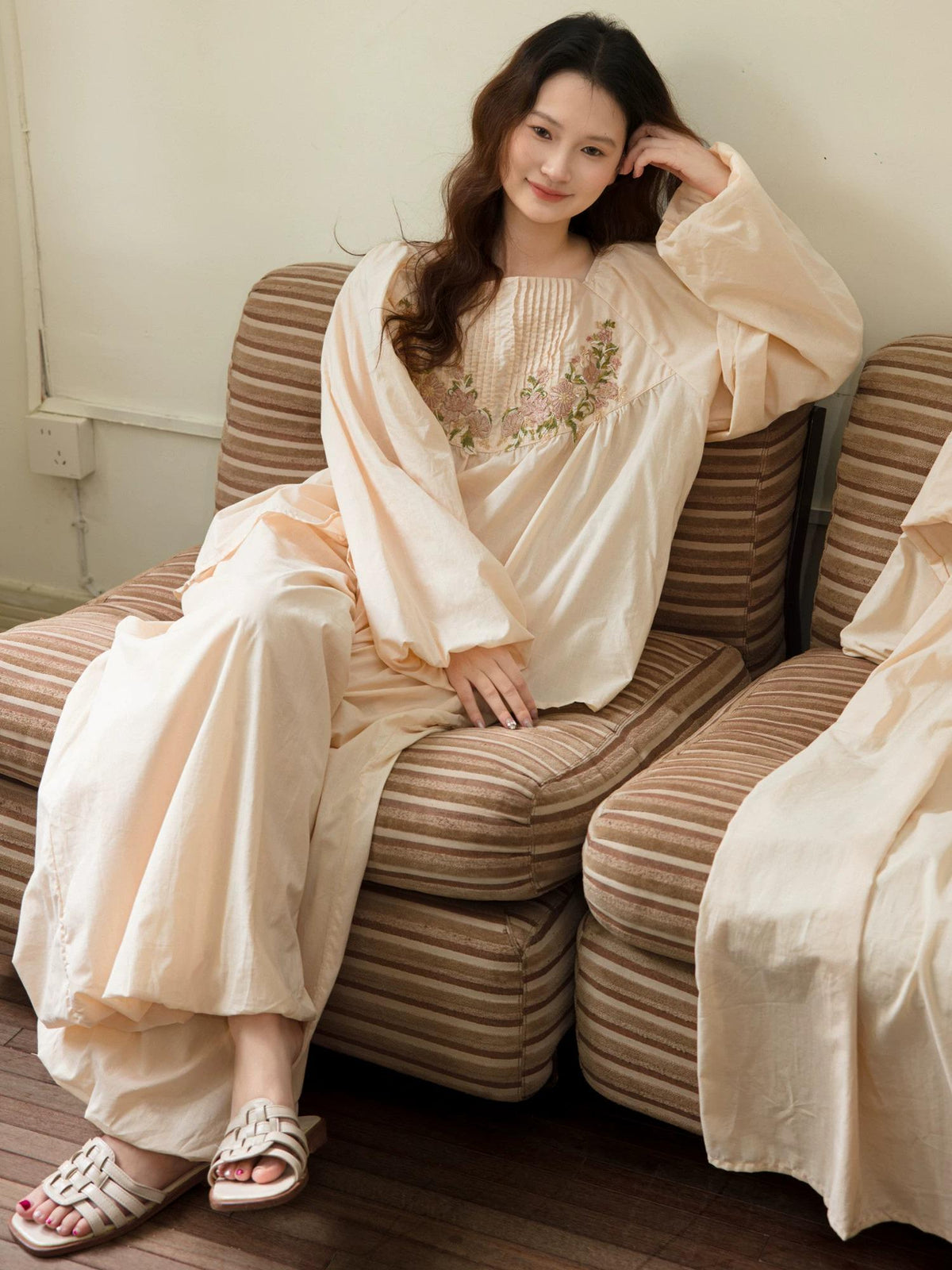 Bamboo Cotton Embroidered Sleepwear | Set or Nightgown | Lian