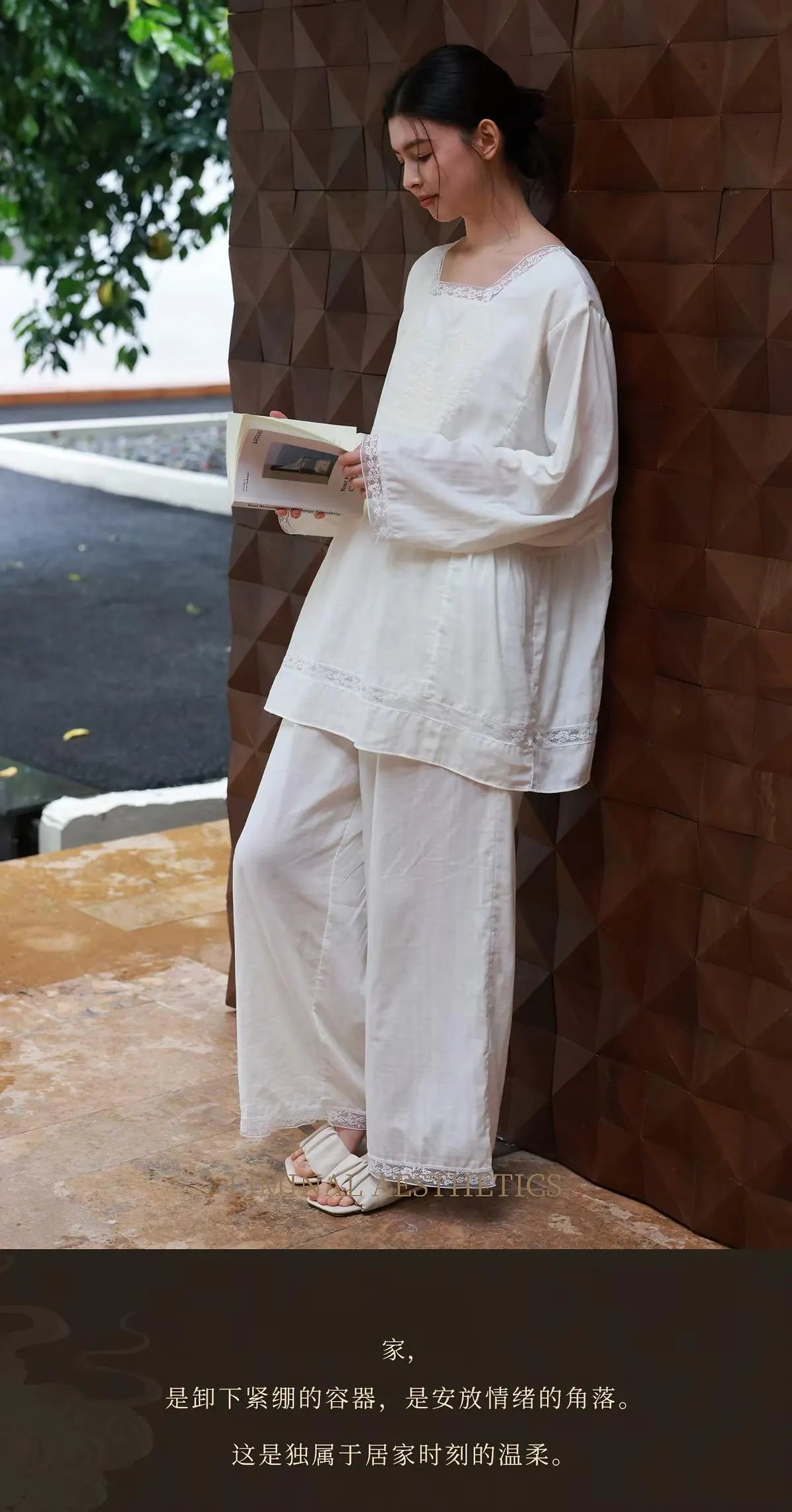 Cotton Gauze Nightwear – Lace Trim &amp; Floral Embroidery (Nightdress or Set) | Lian Collection
