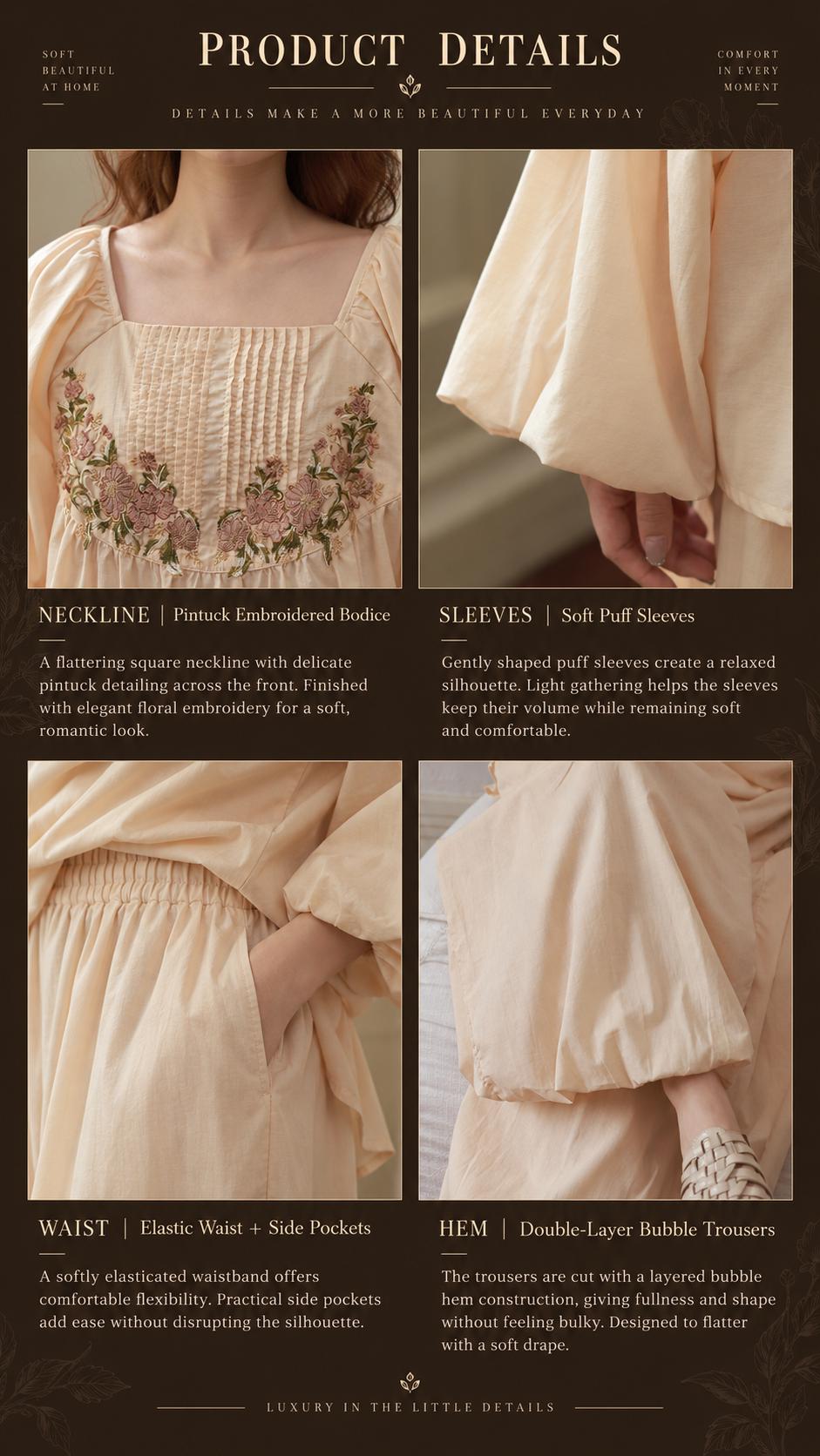 Bamboo Cotton Embroidered Sleepwear | Set or Nightgown | Lian