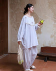 Cotton Gauze Sleepwear – Lavender Blue Floral Embroidery (Nightgown or Set) | Lian Collection