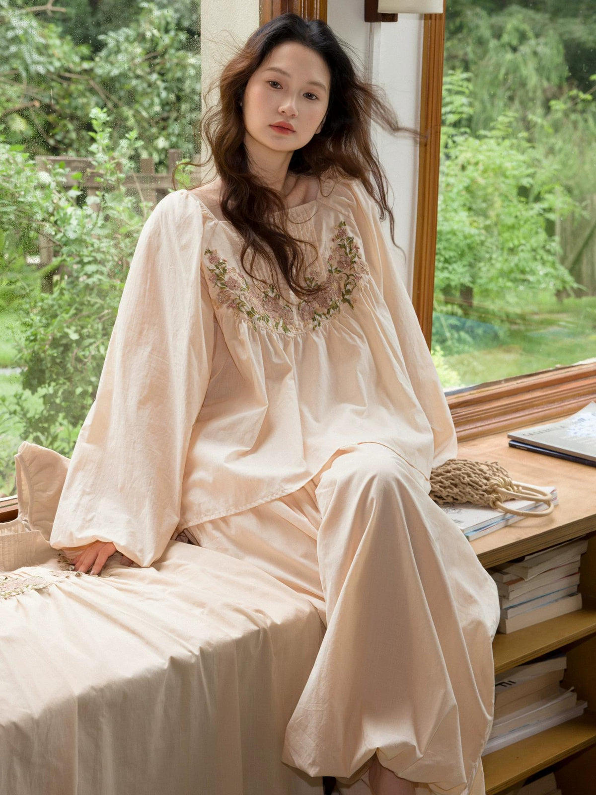 Bamboo Cotton Embroidered Sleepwear | Set or Nightgown | Lian