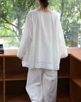 Cotton Gauze Nightwear – Lace Trim & Floral Embroidery (Nightdress or Set) | Lian Collection