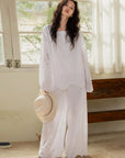Embroidered Bamboo Cotton Pajama Set – Ruffle Collar | Lian Collection