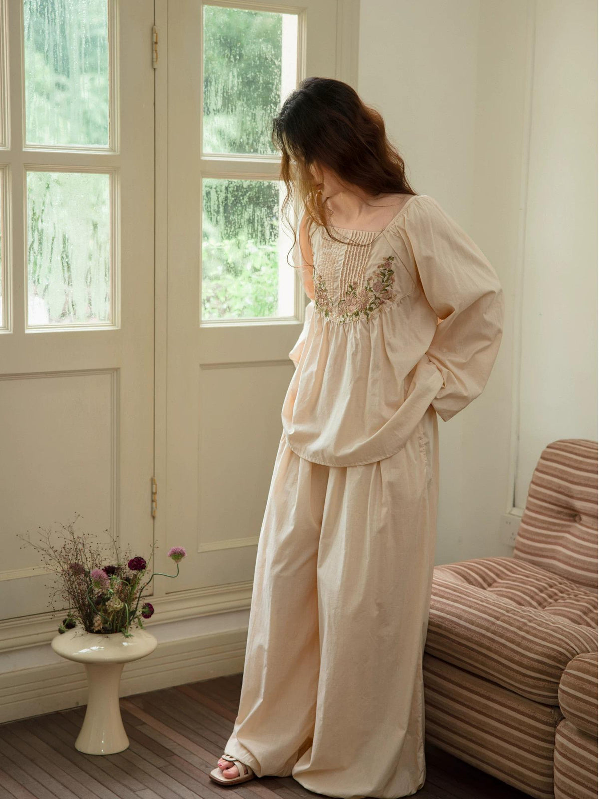 Bamboo Cotton Embroidered Sleepwear | Set or Nightgown | Lian