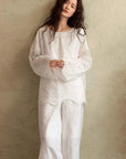 Embroidered Bamboo Cotton Pajama Set – Ruffle Collar | Lian Collection