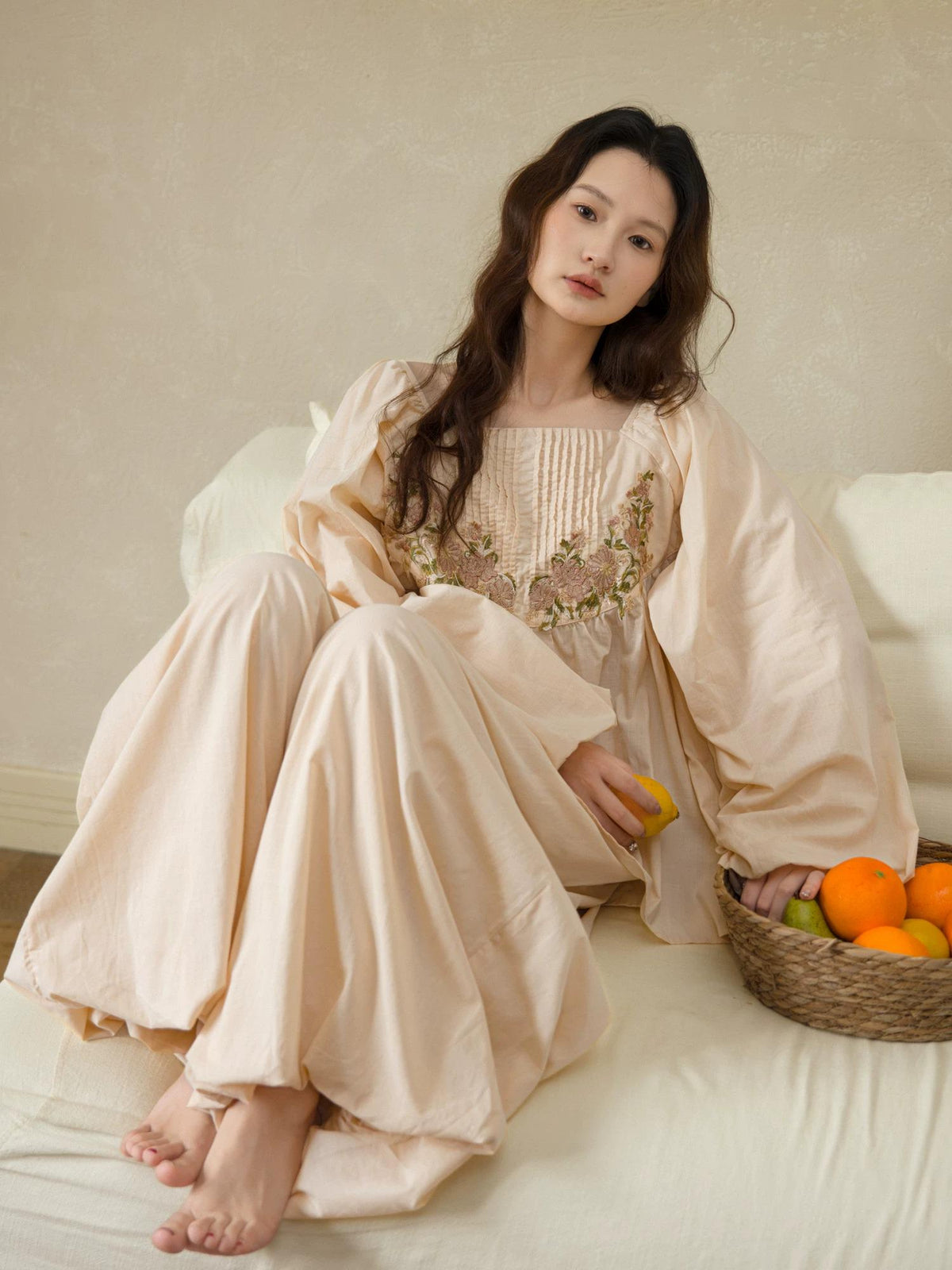 Bamboo Cotton Embroidered Sleepwear | Set or Nightgown | Lian