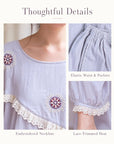 Cotton Gauze Sleepwear – Lavender Blue Floral Embroidery (Nightgown or Set) | Lian Collection