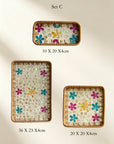 Handmade Rattan & Mother‑of‑Pearl Tray Set – Nesting Serving Trays (3pcs) | Lian Collection