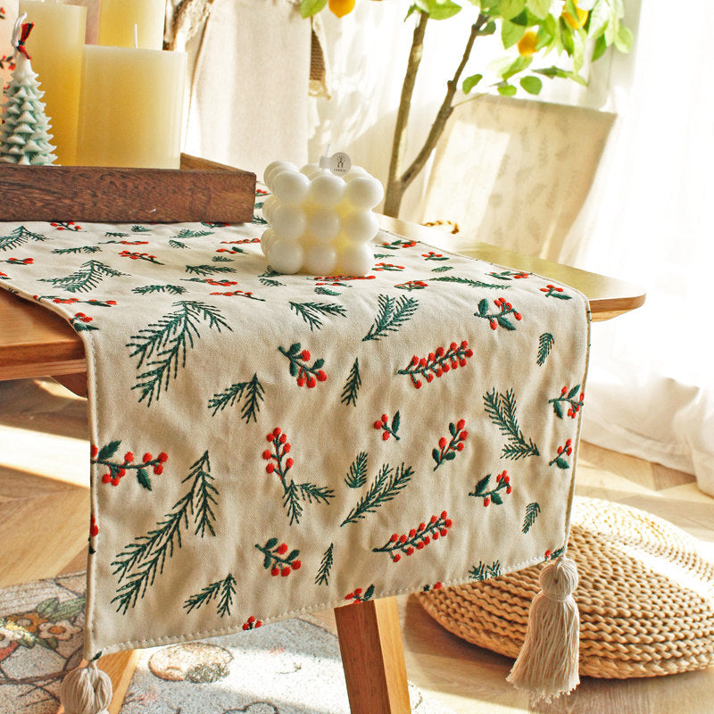 Embroidered Christmas Table Runner – Rustic Holiday Motifs | Lian Collection