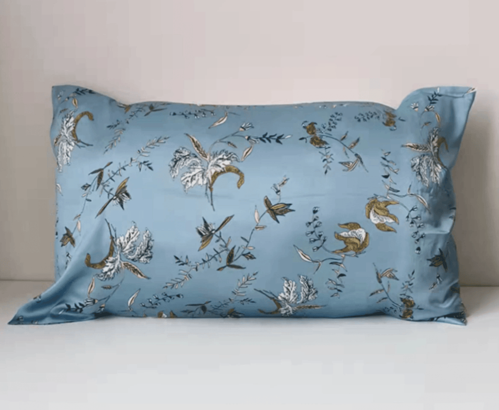 Foggy Blue Wildflower Pattern Silk Pillowcase: Mulberry Silk Pillowcase for beauty sleep/Mulberry Silk Pillowcase/20 momme Silk Pillowcase - Lian