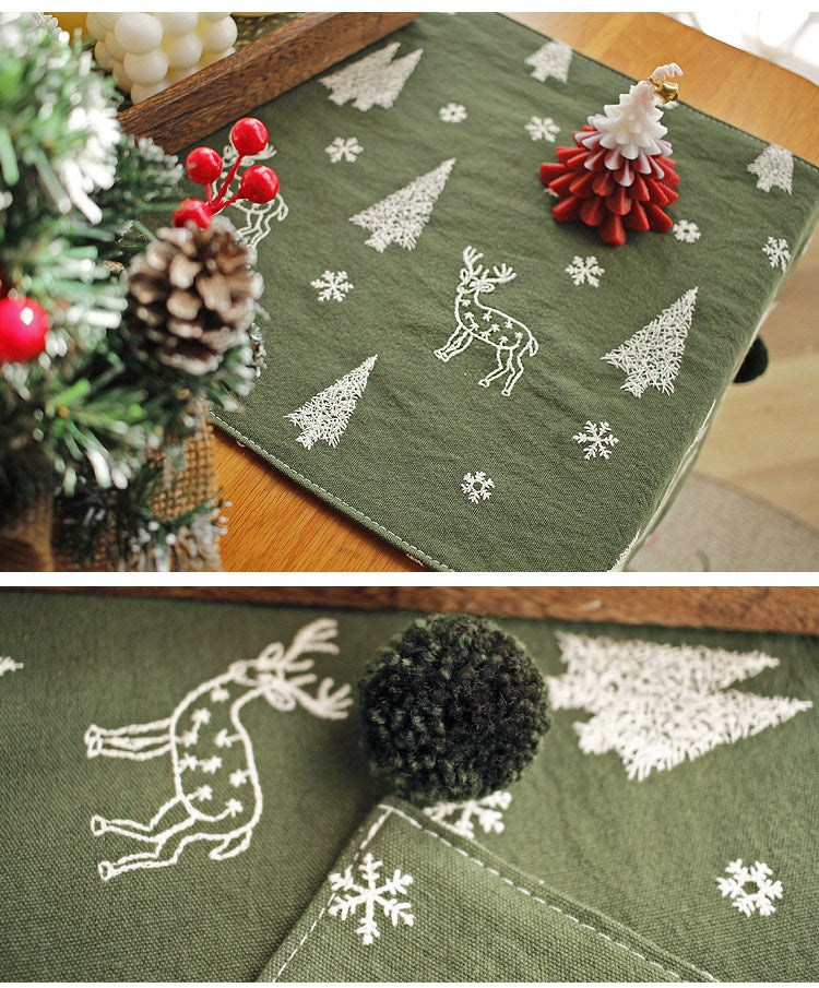 Embroidered Christmas Table Runner – Rustic Holiday Motifs | Lian Collection