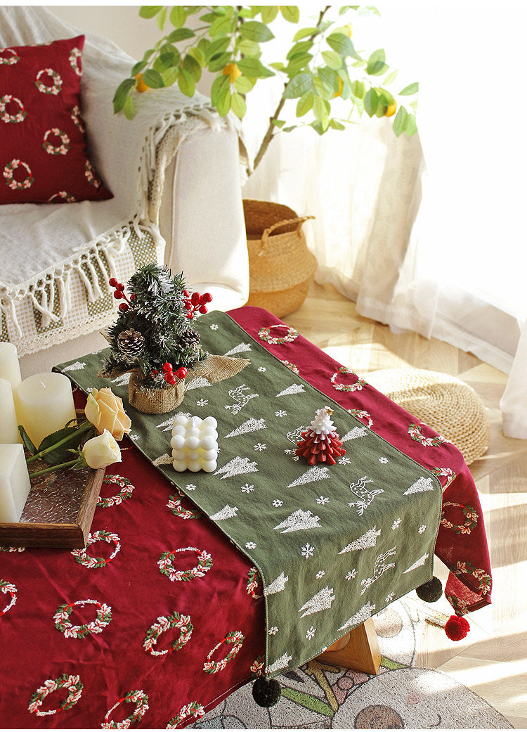 Embroidered Christmas Table Runner – Rustic Holiday Motifs | Lian Collection