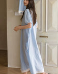 Blue Embroidered Bamboo Cotton Nightgown | Summer Sleepwear Dress | Lian