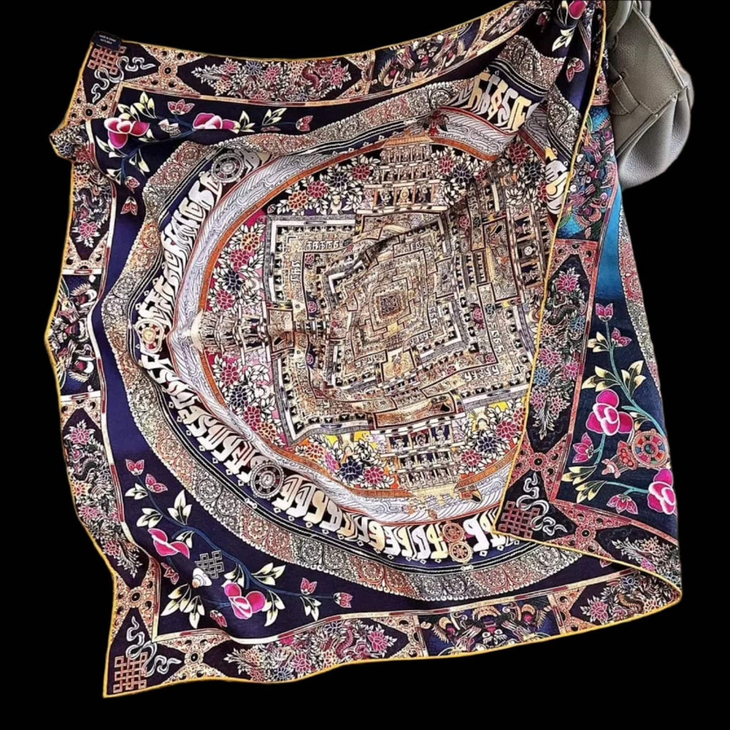 Oriental Thangka Art MulberrySilk Scarf - 85*85CM Silk Shawl - Lian