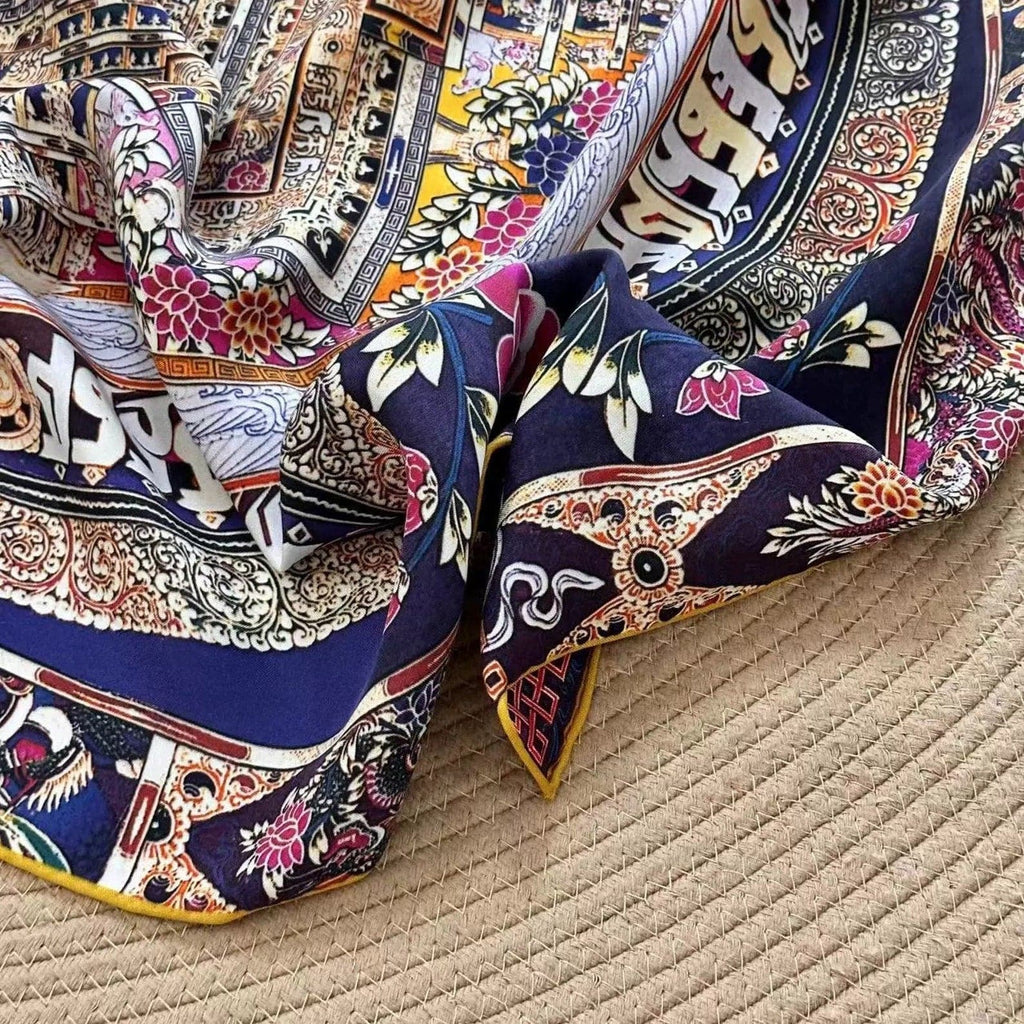 Oriental Thangka Art MulberrySilk Scarf - 85*85CM Silk Shawl - Lian