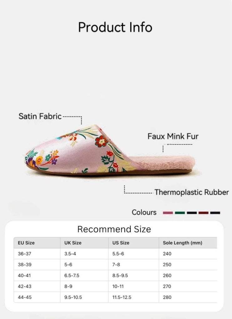 Oriental Embroidered Women's Slippers - Winter Indoor House - Pink - Lian