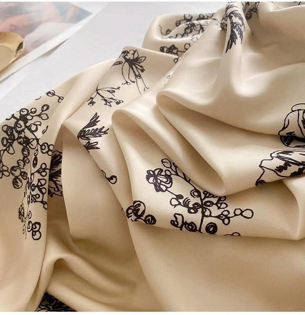 Luxury Oriental Style Silky Pajamas for Women – Elegant Floral Loungewear with Lace Trim - Lian