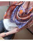 Oriental Pattern Mulberry Silk Scarf Silk Road Dual Colour Handmade Scarf 110cm Large Square Silk Shawl Oriental Heritage Gift for Birthday