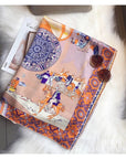 Oriental Pattern Mulberry Silk Scarf Silk Road Dual Colour Handmade Scarf 110cm Large Square Silk Shawl Oriental Heritage Gift for Birthday