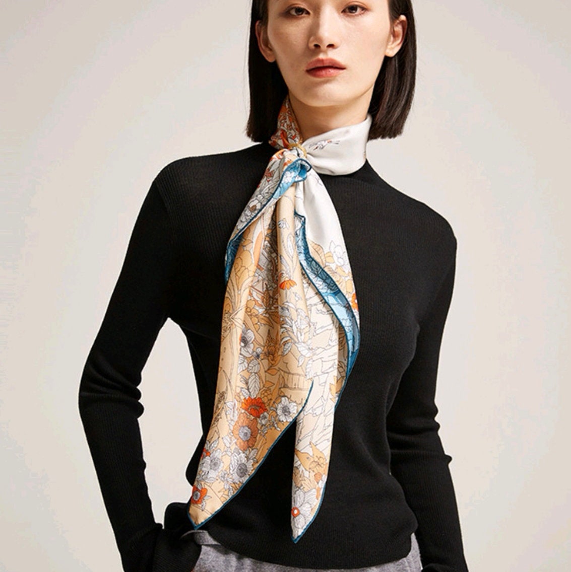 Blue Silk Scarf Blue and Beige Inspired by Chinese Mythology Dual Colours Scarf Gift for Her Gift for Birthday Perfect Gift for Valentine’s