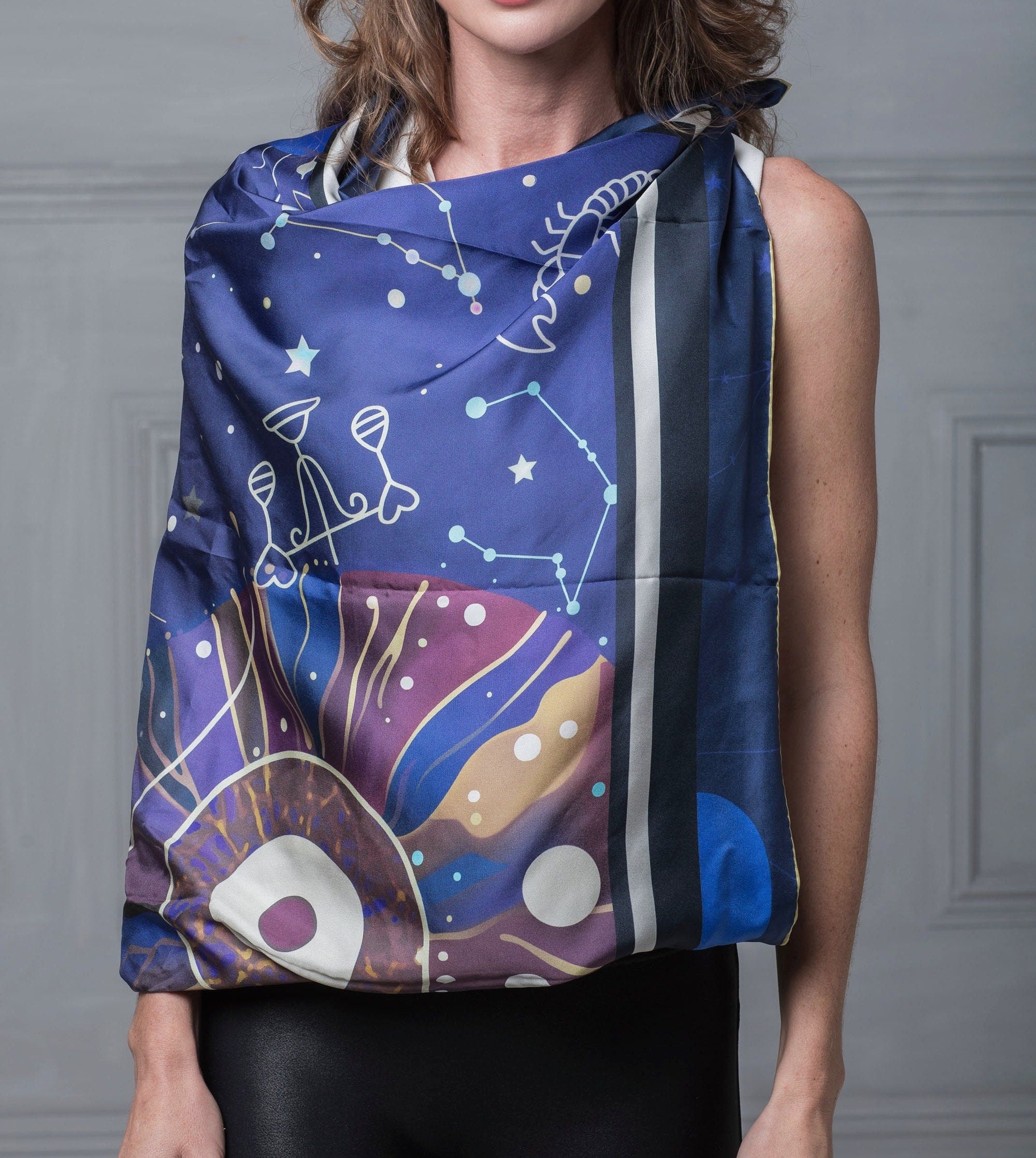 Zodiac Silk Scarves - Tarot Spiritual Gifts - Women's Silk Scarves-Gifts for Mother's day-Blue Silk Scarves - Cashmere Scarves