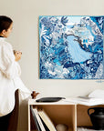 Customized Silk Scarf for Summer 90cm Handmade Silk Shawl Top Ideal for Beach Holiday Gift for Her Blue Artisan Beachwear