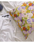 Floral Silk Pillowcase Impressionism Style Mulberry Silk Pillow Floral - Luxury Pillowcase with Silk Eye Mask Set for for Beauty Sleep