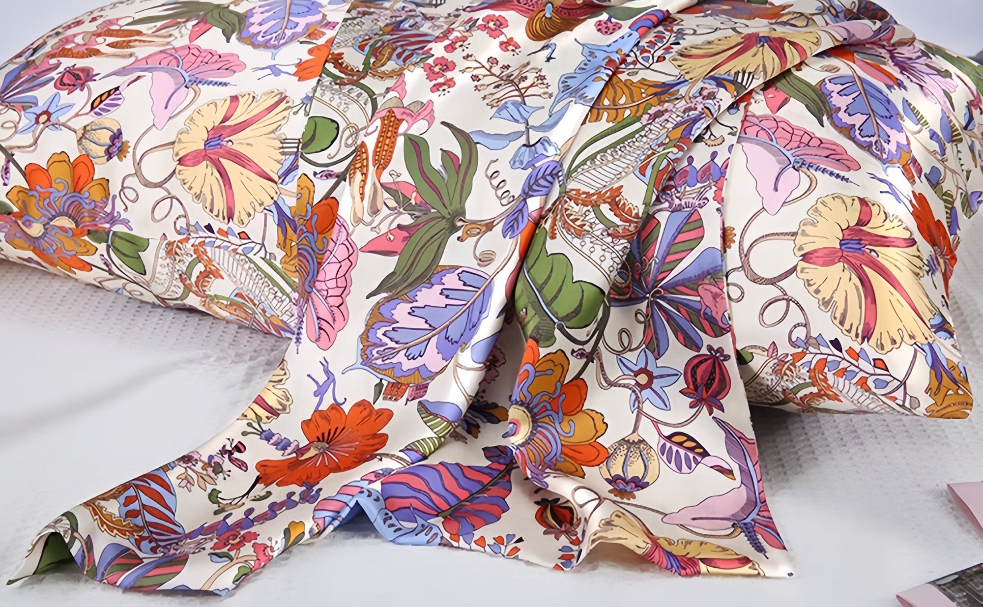 Floral Silk Pillowcase - 100% Mulberry Silk Luxury Damask Silk Pillow Cover, Breathable & Hypoallergenic, Anti-Frizz & Anti-Wrinkle, Valentine Gift for Her