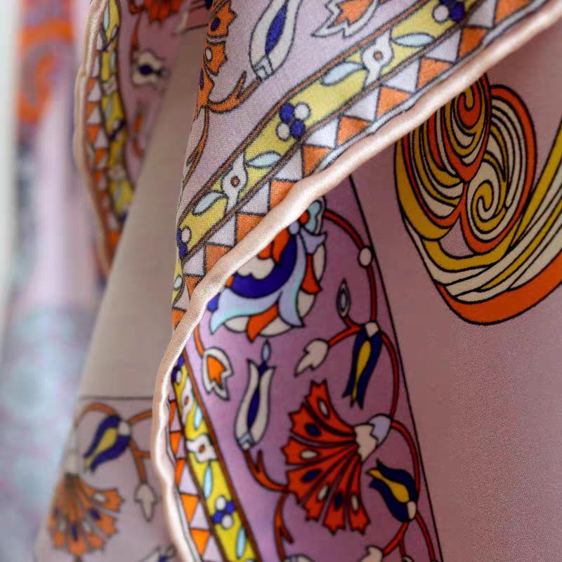 Oriental Pattern Mulberry Silk Scarf Silk Road Dual Colour Handmade Scarf 110cm Large Square Silk Shawl Oriental Heritage Gift for Birthday