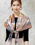 Oriental Pattern Mulberry Silk Scarf Silk Road Dual Colour Handmade Scarf 110cm Large Square Silk Shawl Oriental Heritage Gift for Birthday