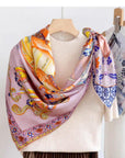 Oriental Pattern Mulberry Silk Scarf Silk Road Dual Colour Handmade Scarf 110cm Large Square Silk Shawl Oriental Heritage Gift for Birthday