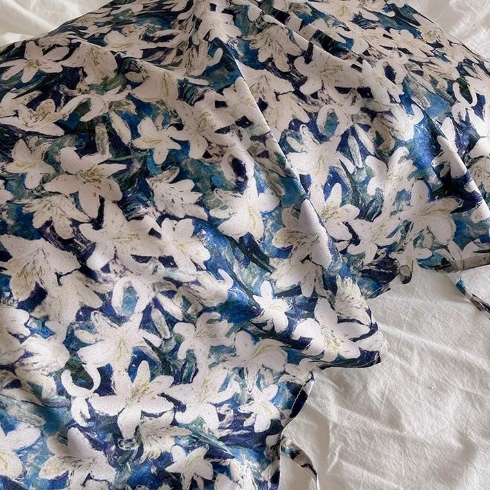100% Silk Pillowcase Blue & WhiteOriental Lily for Luxury Silk Bedding Luxury Gift for Housewarming Gift for Wife Birthday Gift for her
