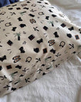Mulberry Silk Pillowcase: Close up of miniature shoes,book, plant pattern on silk fabric