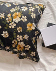 Blossom Flowers Mulberry Silk Pillowcase with Silk Eye Mask Gift Set: Luxury Silk Bedding Dark Colour Silk Pillowcase Skin and Hair Care