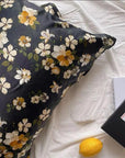 Blossom Flowers Mulberry Silk Pillowcase with Silk Eye Mask Gift Set: Luxury Silk Bedding Dark Colour Silk Pillowcase Skin and Hair Care